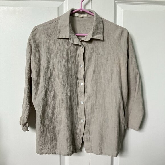 Grade & Gather Shirt Womens S Linen Blend Cringle Cotton Gauze  Taupe - Picture 1 of 6